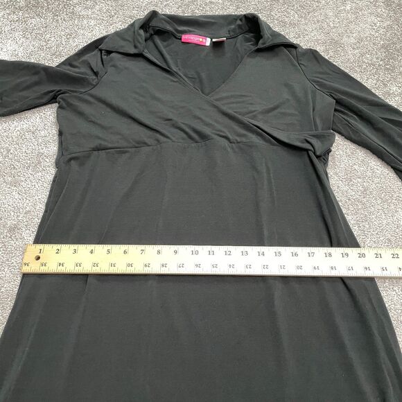Liz Lange Maternity Midi Dress Womens Large Black Stretch Long Sleeve V-Neck - Picture 16 of 16